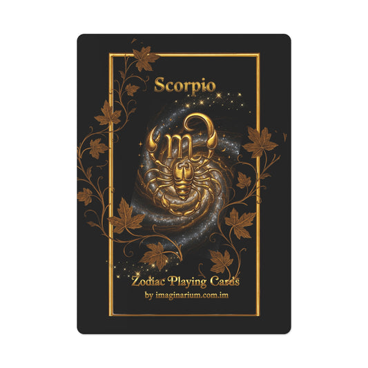 the Scorpio Poker Cards - Zodiac Playing Cards Scorpio Golden Symbol on Black Background and Spiral Star System