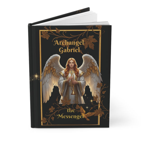 Book titled 'Archangel Gabriel: The Messenger' with an angel illustration on a black background