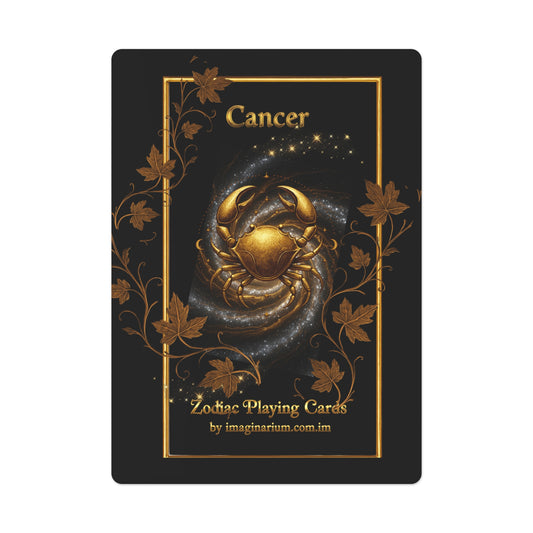 Card with Cancer zodiac symbol on a black background
