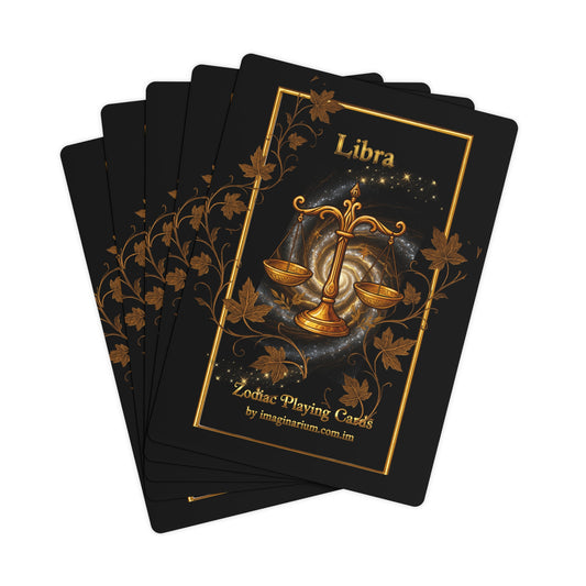 Libra zodiac playing card with decorative design on a black background